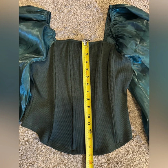 Oddy Womens Sheer Puff Sleeve Boned Ribbed Green Top Shirt Blouse NWT sz Large - Picture 16 of 16